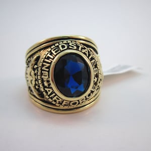 Vintage Palmbeach US Air Force 18kt GEP Simulated Sapphire Crystal Men's Fashion Signet Ring