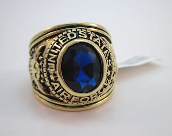 Vintage Palmbeach US Air Force 18kt GEP Simulated Sapphire Crystal Men's Fashion Signet Ring