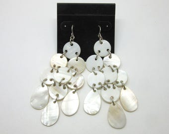 Vintage & Handmade Silver Mother of Pearl Chandelier Dangle Earrings