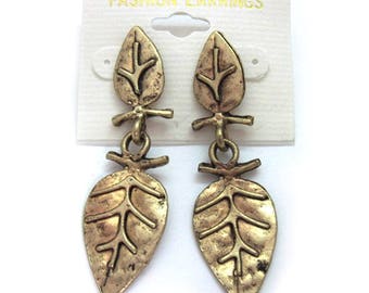 Bronze-toned Leaf Dangle Fashion Post-style Earrings