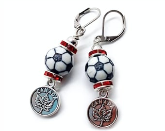 Handmade Lightweight Soccer Ball Earrings - GO CANADA!! - with steel leverbacks