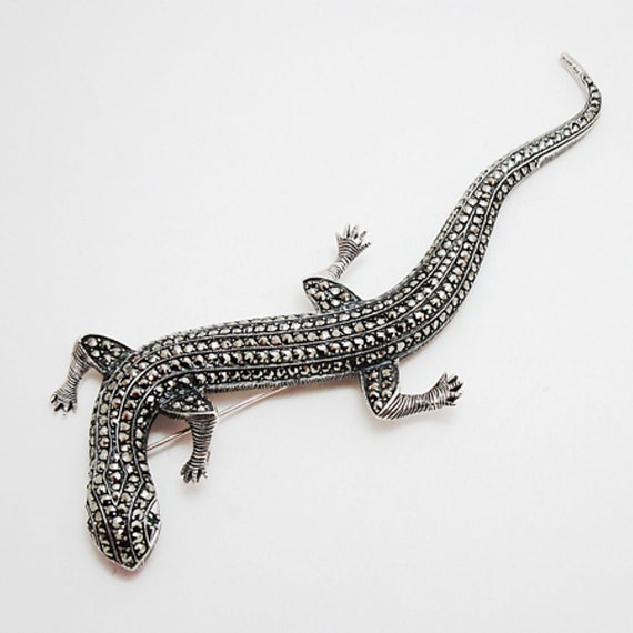 Vintage Sterling Silver and Marcasite Lizard Geck… - image 2