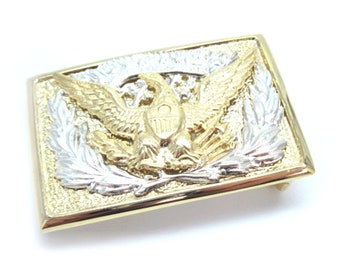 Vintage American Eagle Brass Belt Buckle with Silver plating and Motto - E Pluribus Unum