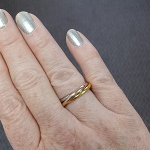 Vintage Interlocking 3-Ring Roll-on Steel Ring - with Rose and Yellow Gold plating