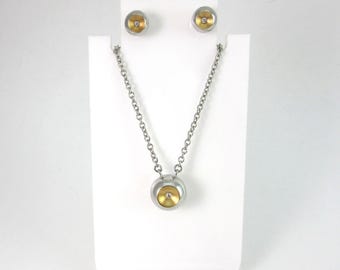 Vintage STEELX Two-tone Ball Necklace and Earrings Set - Buy separately or together