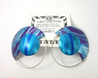 Large Blue & Purple COLOR ALCHEMY Aluminum Earrings with Sterling Silver - Handmade in Toronto, Ontario