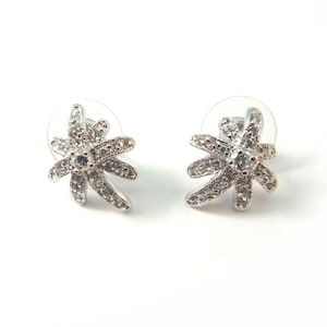 Vintage Palm Tree Fashion CZ Studs - Curved Post Earrings - 18kt White Gold Plated