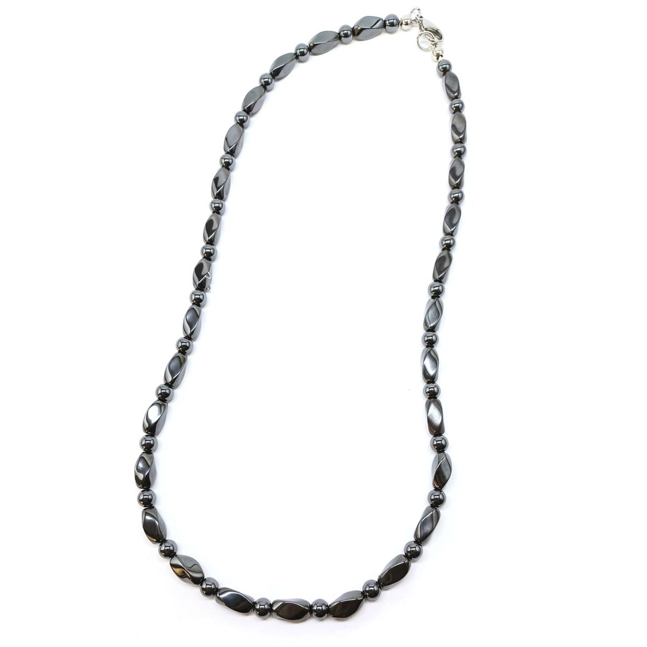 Collana Choker In Ematite Naturale Nera 8mm Lunghezza 18 Pollici - Gioiello Donna Rotondo Magnetico