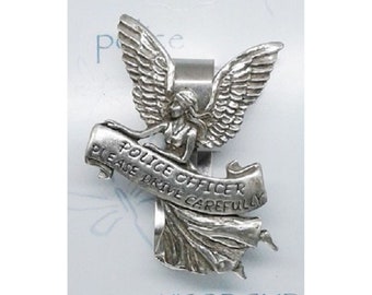 Pewter Visor Clip 'Please Drive Carefully' Angel - Police Officer or Fire Fighter - First Responder