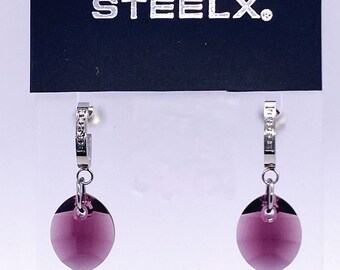 Vintage STEELX Purple Crystal Dangle Earrings with Posts for Pierced Ears