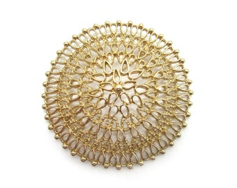 Vintage Signed SARAH COVENTRY Filigree Round Brooch - 1970s - Silver or Gold plated