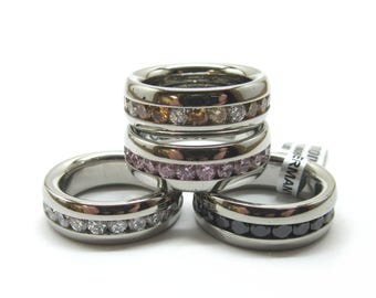 Vintage MONO Steel Band with Channel-set Cubic Zirconias - 4 Colours to Choose From
