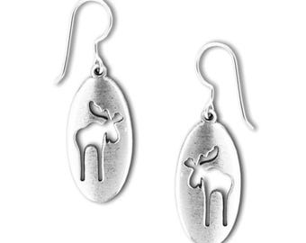 Pendientes o collar colgantes ovalados de alce calado en peltre vintage
