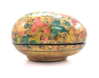 Vintage Hand-painted Paper Mache Trinket Egg Jewelry Box from the 1960&#39;s
