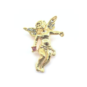 Vintage Goldplated Cherub Angel Pin with Ruby Stone