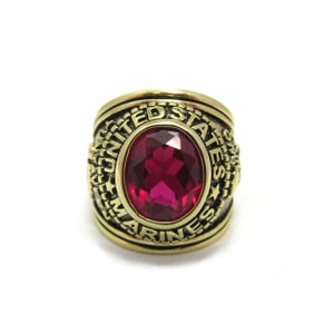 Anillo Vintage 18KGP MARINES de los Estados Unidos - Rosa/Rubí Rojo CZ