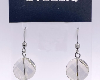 Vintage STEELX Pale Smoky Round Contoured Crystal Dangle Earrings w/Hooks