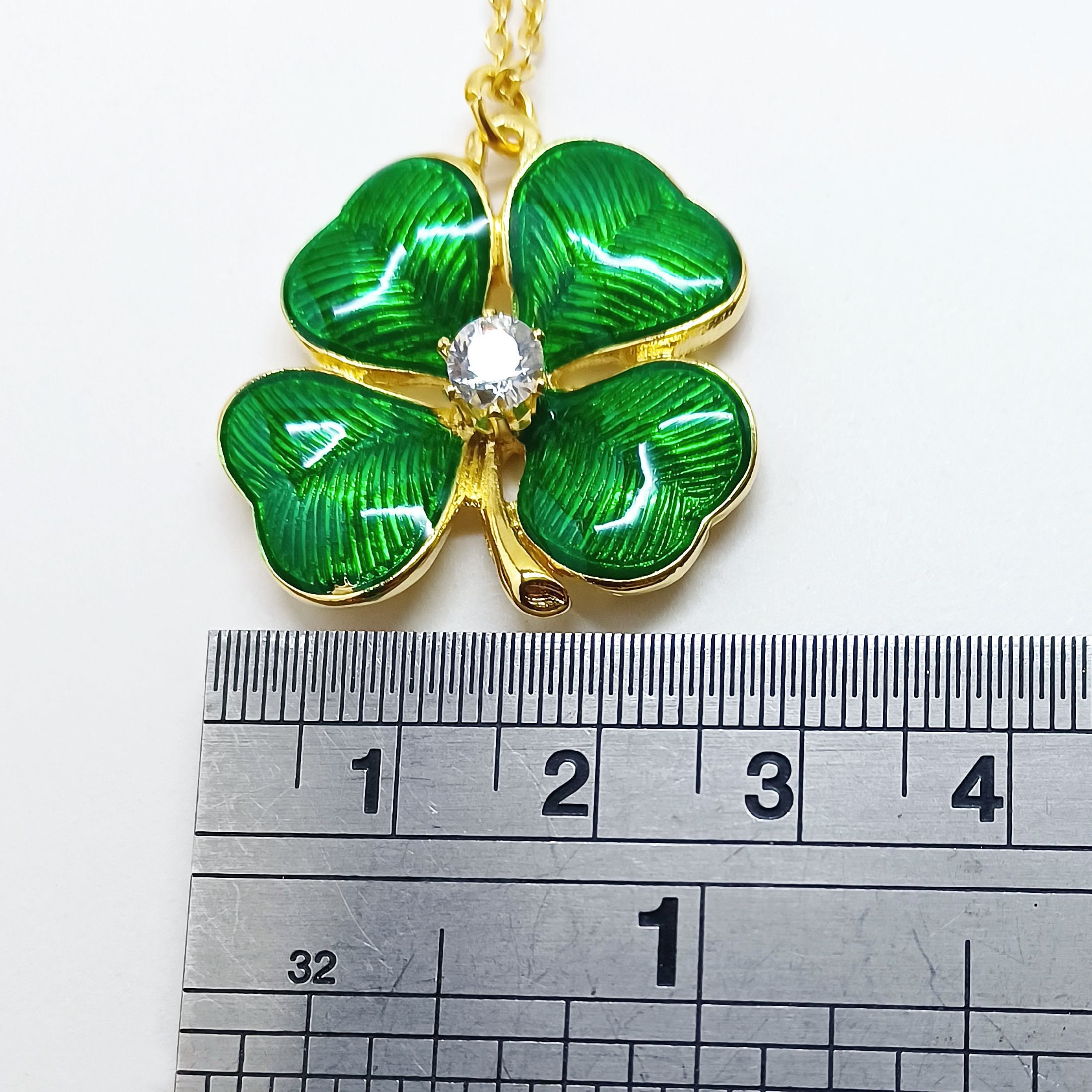 Shamrock Necklace 4 Four Leaf Clover Cubic Zirconia Jewelry GOLD GREEN 1176