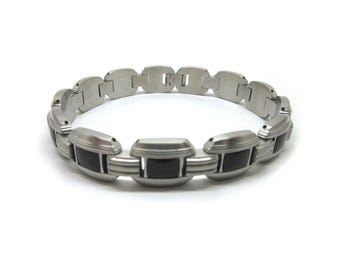 Vintage Steel Black Resin Inlay Bracelet by Charles Bahringer - STEELX retired stock - BR71350