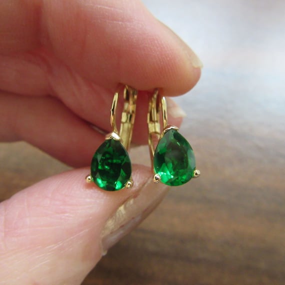 Vintage Stamped BATYA Emerald Green Cubic Zirconi… - image 2