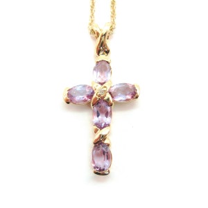 Amethsyt Cross Pendant with GEP setting and 18&quot; Cable Chain