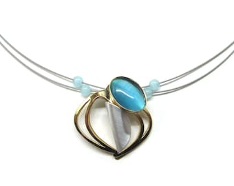 Christophe POLY SET - Handmade in Quebec - Shiny Gold Bright Blue Necklace