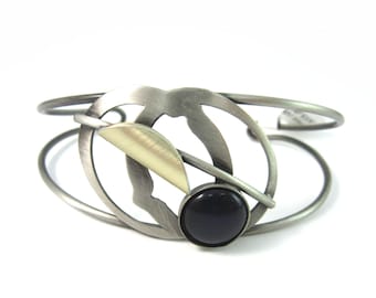 Bracciale rigido Christophe POLY - Fatto a mano in Quebec - Occhio di gatto blu intenso bicolore spazzolato