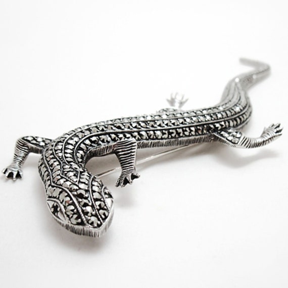 Vintage Sterling Silver and Marcasite Lizard Geck… - image 1