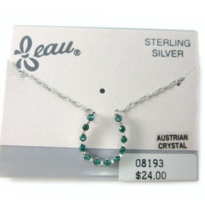 Beaucraft Vintage Green Austrian Crystal Horseshoe Necklace - Sterling Silver