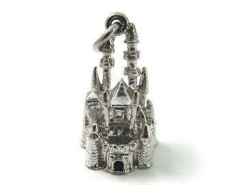 Vintage Walt Disney Cinderella Castle - 3D Sterling Silver Charm - Stamped