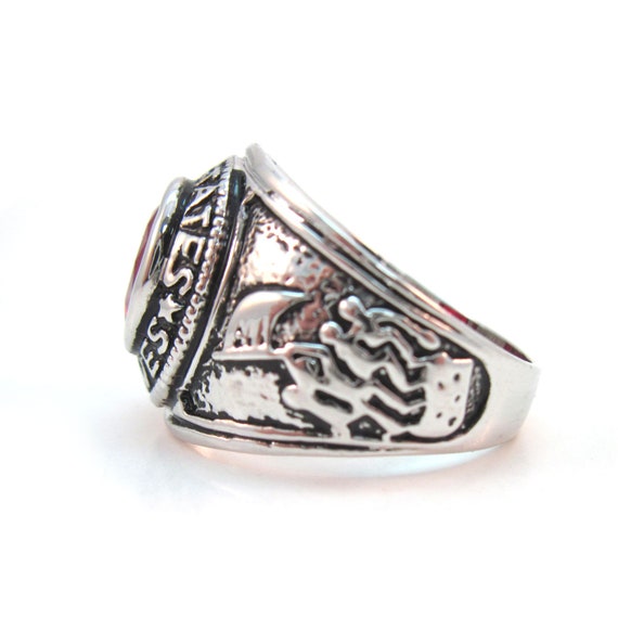 Vintage Silver plated United States MARINES Ring With Red Crystal