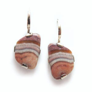 Vintage Sterling Silver and Rhodochrosite Gemstone Earrings - KIBELA by Donna Fradley