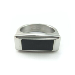 Vintage STEELX 'Charles P. Bahringer' Black Enamel Rectangle Ring - Stamped CB - R71270