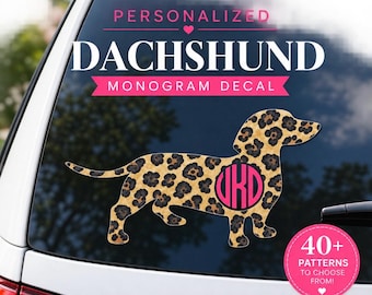 Personalized Dachshund Decal, Monogram Wiener Dog Decal, Custom Doxie Car Decal, Dachshund Mom Gift