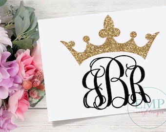 Monogram Crown Decal - Crown monogram decal - Gold Crown Monogram Decal - Princess Decal - Queen Crown - Laptop Decal - Cup Decal -  Car