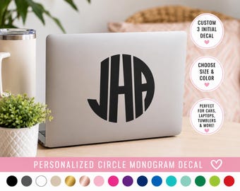 Personalized Circle Monogram Decal | Custom Initial Car Decal | Monogram Window Decal | Laptop & Tumbler Decal