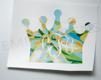 Princess Crown Monogram Decal – Baby Shower Favors, Royal Birthday Party, Custom Vinyl Name Sticker
