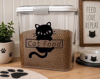 Etiqueta adhesiva para tarro de comida para gatos / Etiqueta de almacenamiento de comida para gatos / Etiqueta adhesiva para recipiente de comida para mascotas / Etiqueta adhesiva de vinilo para bote de comida para gatos / Regalo para amantes de los gatos