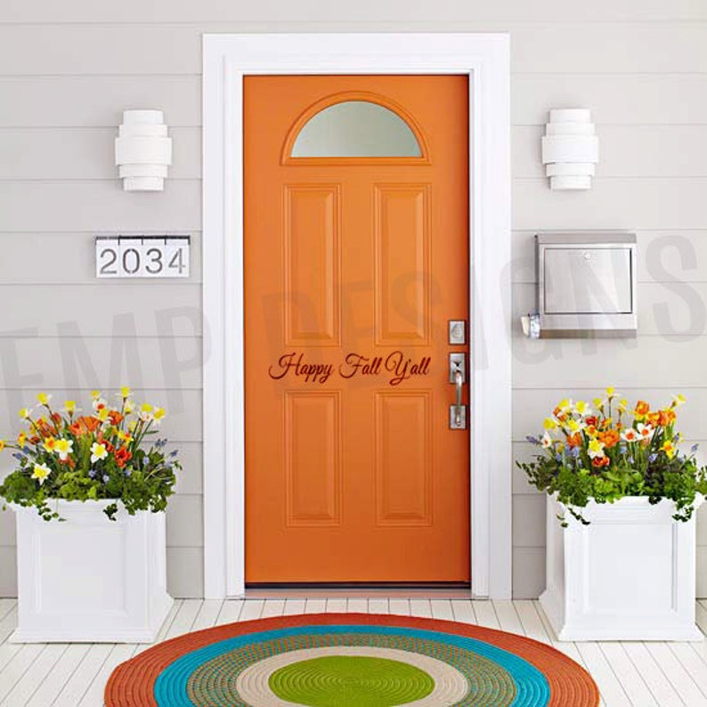 Happy Fall Y'all Vinyl Door Decal Happy Fall Front Door Decal Fall Decal Front Door Greeting Vinyl Decal Door and Wall Decor image 1