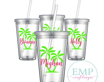 Palm Tree Bridal Party Cups, Girls Weekend Tumbler, Beach Tumbler, Bachelorette Tumblers, Bachelorette Party Cups, Bridesmaids Cups