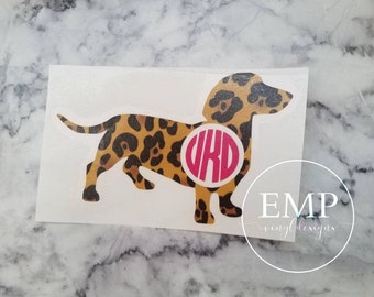 Dachshund Monogram Decal - Flower Print Monogram Decal - Dachshund Monogram Decal - Personalized Car Decal - dog decal