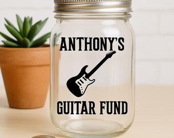 Guitar Fund Decal – Music Jar Vinyl Sticker – Savings Jar Label – Tip Jar Decal – Guitar Player Gift – Band Fund – Music Lover Gift