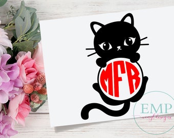 Calcomanía de gato - Calcomanía con monograma de gato - Calcomanía de gato para coche - Calcomanía de vinilo con monograma personalizado - Monograma de gato - Calcomanía de gatito