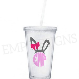 Easter Bunny Monogram Tumbler, Monogrammed tumbler Personalized Tumbler, Easter Gifts, Bunny Gifts, Easter Tumbler image 1