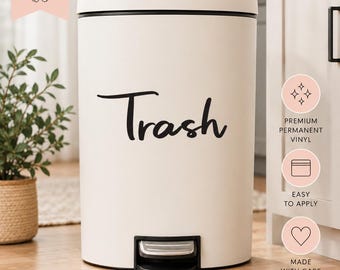 Trash Can Label Decal | Trash Bin Vinyl Decal | Kitchen Garbage Can Label | Home Organization Decal
