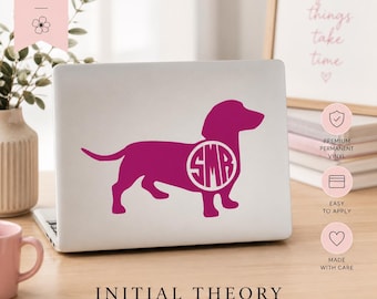 Dachshund Monogram Decal | Personalized Wiener Dog Vinyl Decal | Doxie Car Window Sticker | Custom Dog Mom Gift