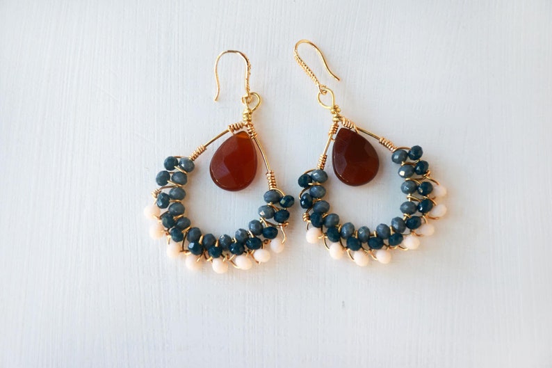 Handmade earrings, glassbeads and blu crystals image 1