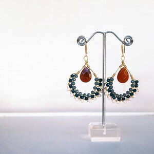 Handmade earrings, glassbeads and blu crystals image 2