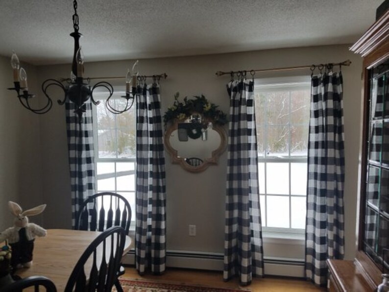 Black And White Buffalo Plaid Curtains Anderson Black Etsy