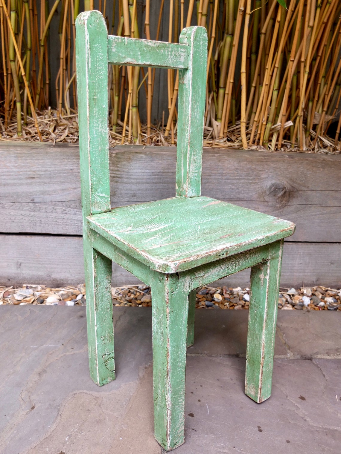 A Vintage Green Wooden Childs Chair Etsy UK